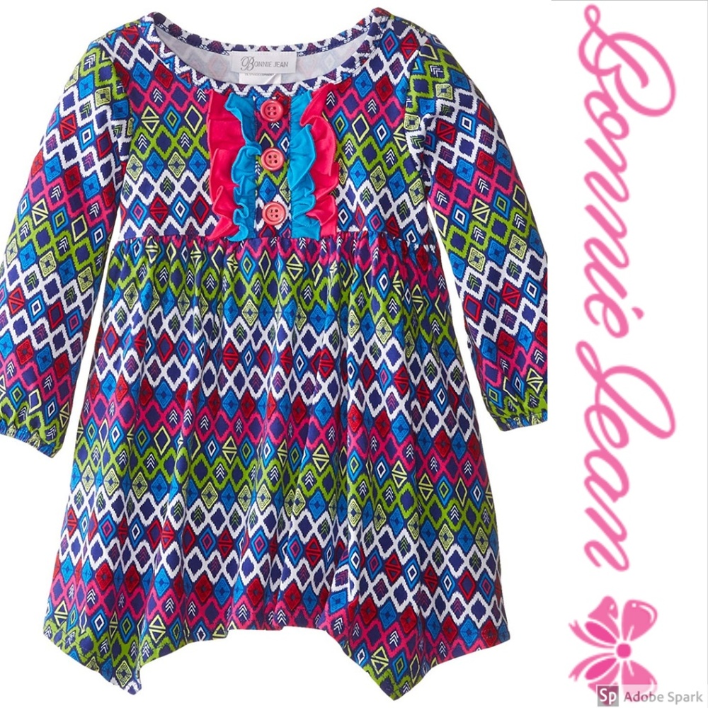Bonnie Jean Tribal Print Long Sleeve Knit Dress 3T - Picture 1 of 6